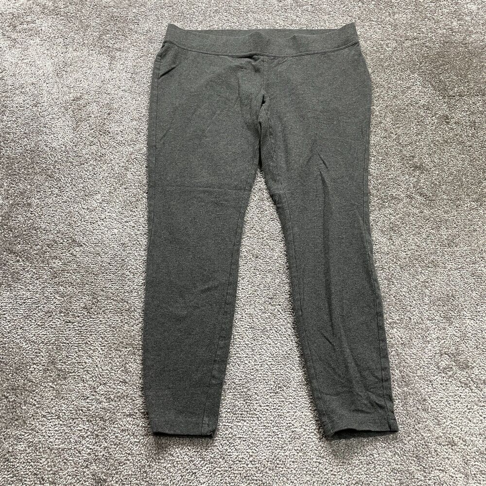 Lands' End Active Leggings Womens Large Gray Solid Stretch Athletic Gym 36x27